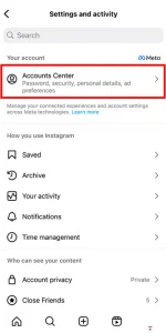 From your Instagram profile, click on the hamburger menu and go to Settings. Then navigate to Accounts Center.